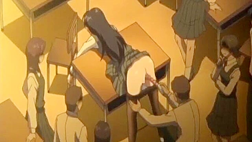 Chains, Coed Ass Dildoed and Assfucked in Classroom by Hentai Trio