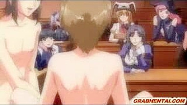 Japanese hentai shemales take on hard anal sex in front of their classmates!