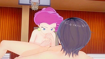 Jessie from Pokemon featured in hentai blowjob video with lots of throating
