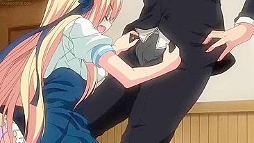 Teen anime blonde doing blowjob. Hentai XXX video!