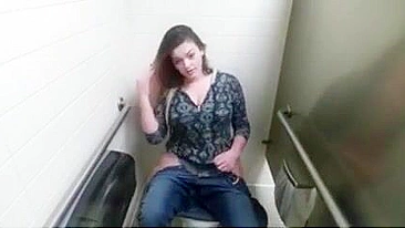 British girl with huge boobs masturbating in public toilet